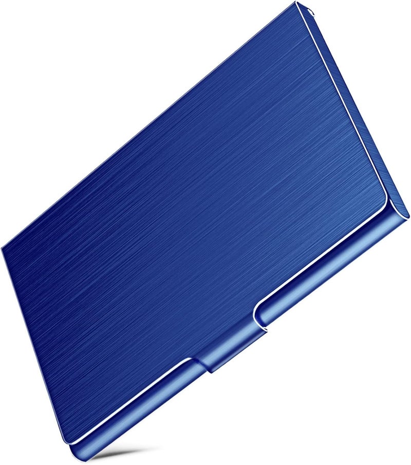 DMFLY Business Card Holder, Slim Business Card Case for Men & Women, Pocket Metal Card Case, Professional Stainless Steel Business Card Holders, Purse Name Card Holder, Buckle Style Shut, Blue - Image 1